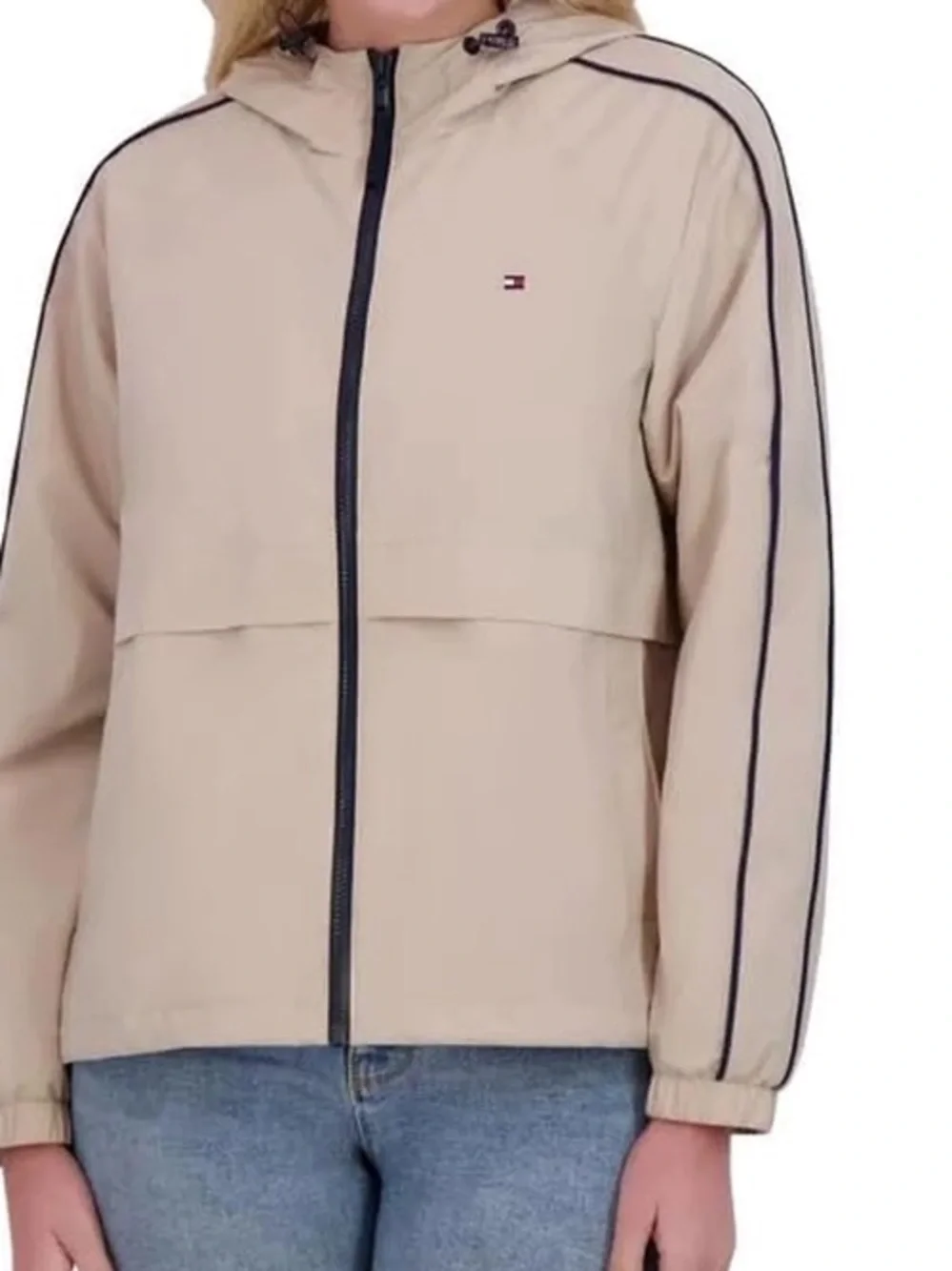 Tommy Hilfiger Beige Hooded Jacket with Navy Trim